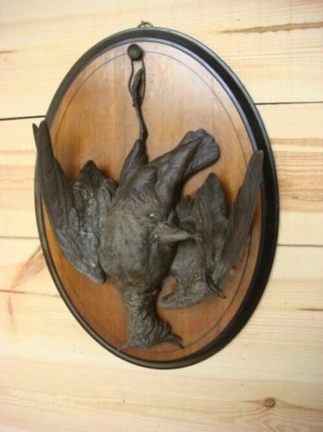 Spelter game birds mounted on wooden ebonised plaques