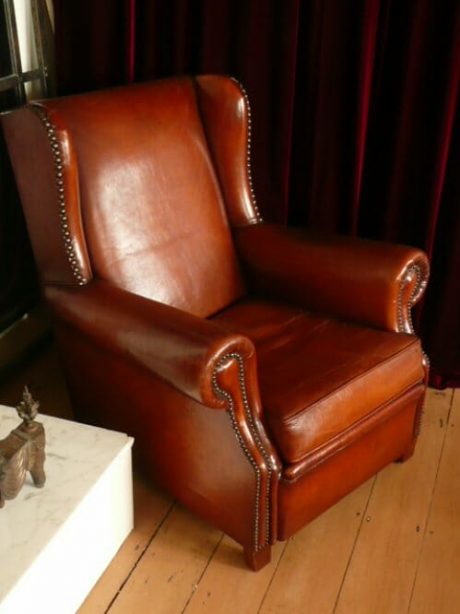 French leather wing back chair (2 available)