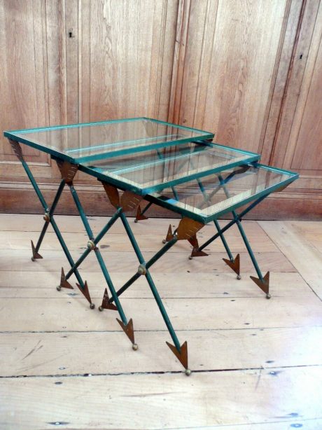 Set of three nesting tables with bevelled glass mirror tops c.1950