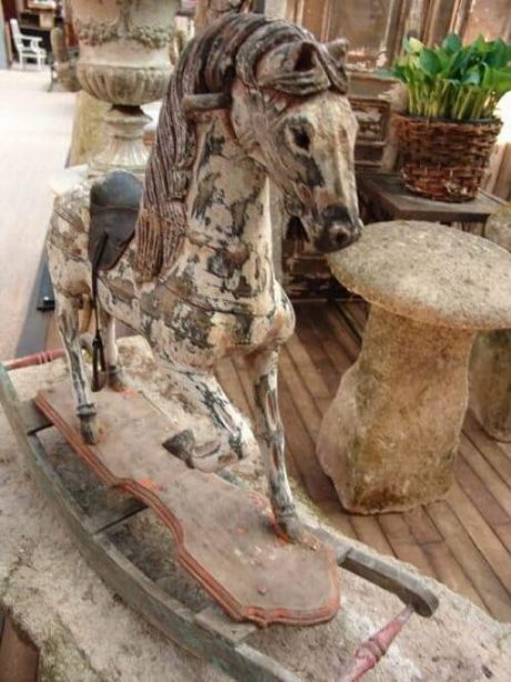 French wooden rocking horse toy with original patina c.1900