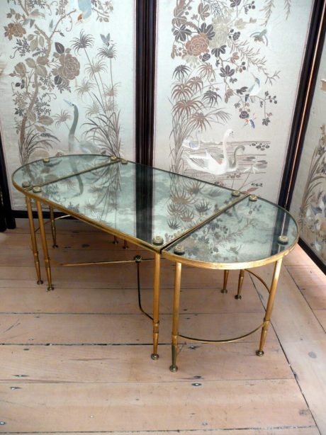 French verre eglomised mirror and brass coffee table c.1950