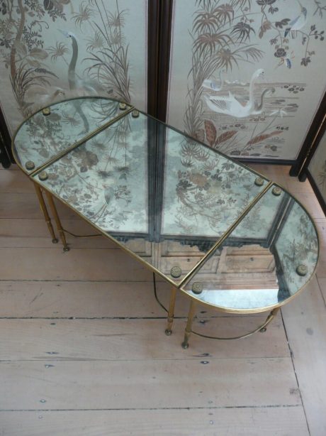 French verre eglomised mirror and brass coffee table c.1950