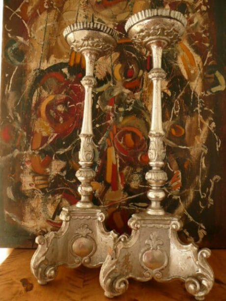 Antique silver gilded Italian 18th century candlesticks c.1770