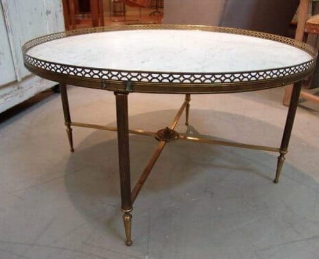 Circular brass and marble top coffee table c.1960