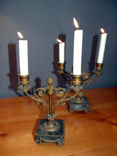 Louis XVI style marble and brass candlesticks c.1900