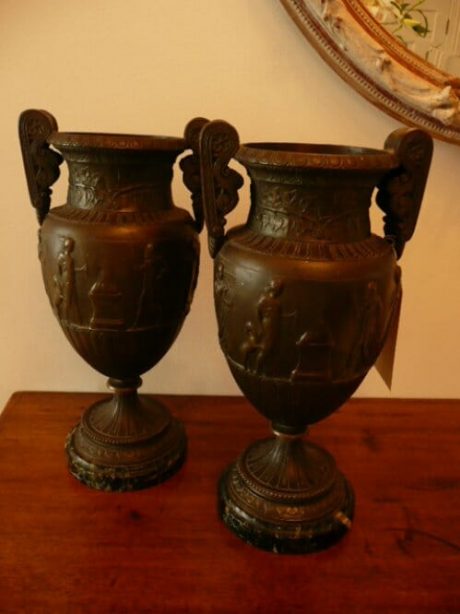 Pair of white metal vases with olive bronze patination c.1900