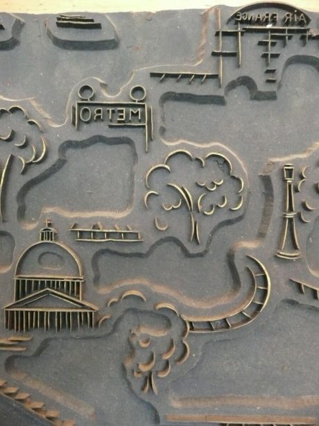 Printers art plaque featuring key Paris monuments c.1940