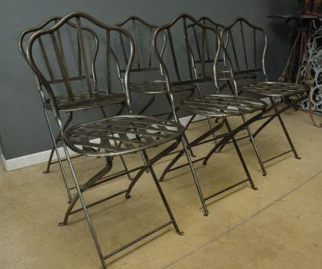 Set of six antique folding metal garden chairs c.1890- 1900