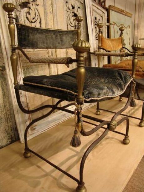 Fer Forge chair (wrought iron) c.1940 with original upholstery