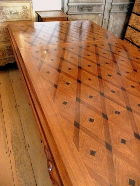 Stunning parquet walnut dining table with extensions c.1940s