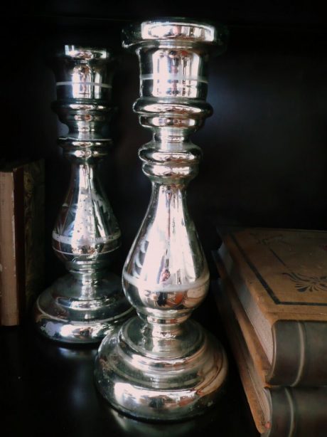 Pair of mercury glass candlesticks c.1920