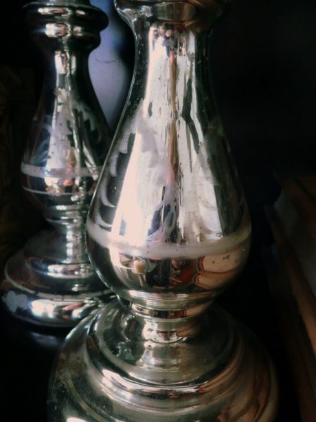 Pair of mercury glass candlesticks c.1920