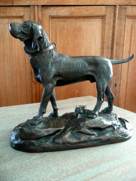 Signed bronze dog statue by Bureaud