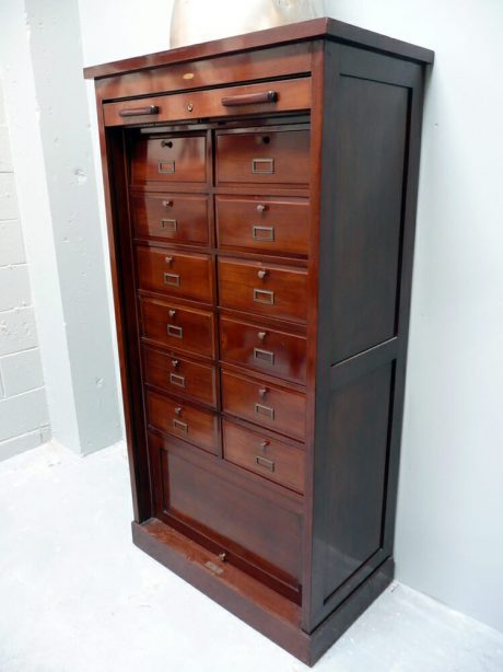 Deposee Mahogany rolling door filing cabinet c.1900