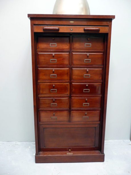 Deposee Mahogany rolling door filing cabinet c.1900