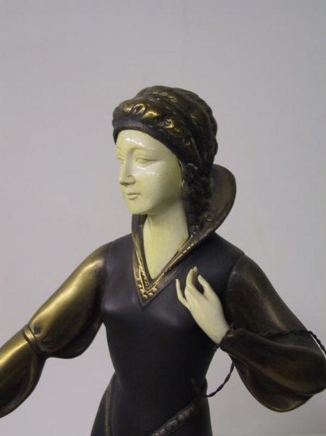 Art Deco statue of young woman with greyhounds c.1920