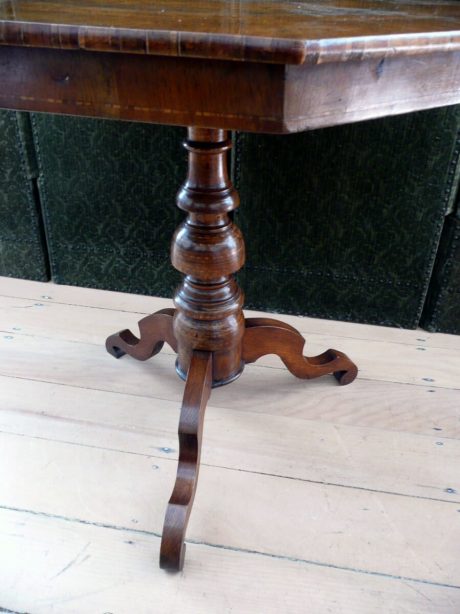 Walnut and elm marquetry table on tripod base c.1850 - 1870