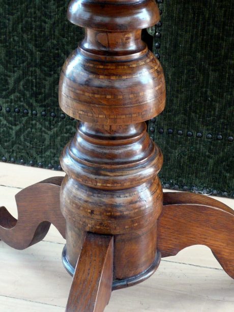 Walnut and elm marquetry table on tripod base c.1850 - 1870