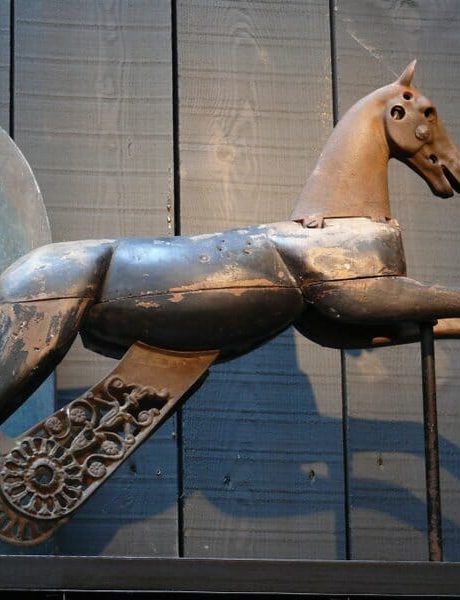 Metal and wood Horse sculpture from salvaged elements