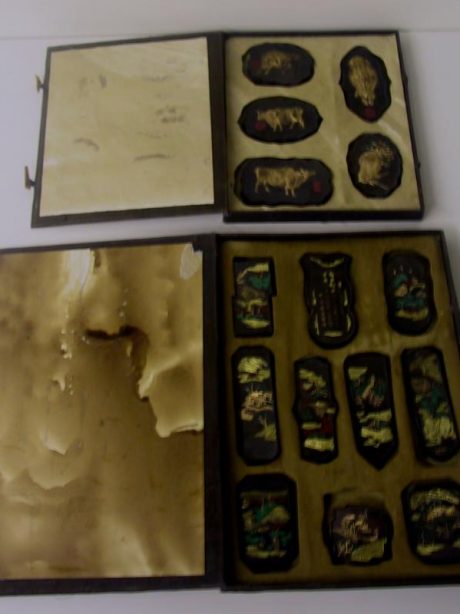 Pair of gift boxes of Chinese ink pads with ink sticks c.1900