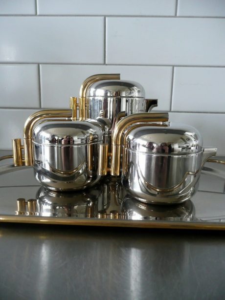 1960's Plated metal and brass Italian designed coffee set