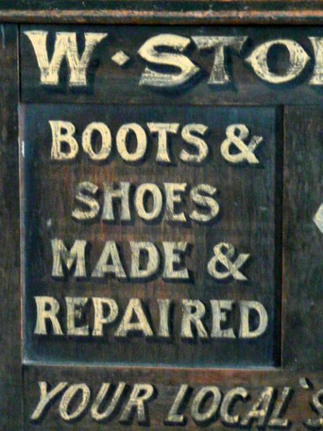 W. Stone & Sons Victorian store sign painted cobblers Seat