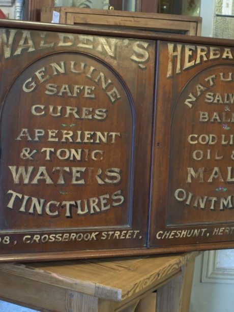 Victorian Walden's Herbalist mahogany sign painted cupboard c.1890