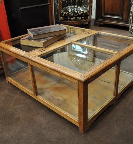 Coffee table made from old wooden showcase c.1900