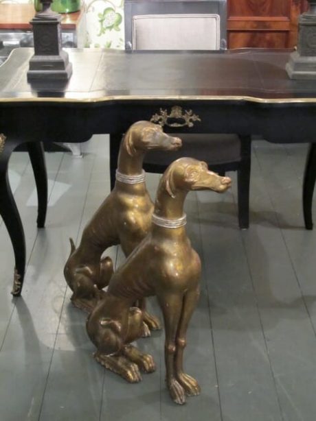 A pair of 1950's Italian gilded wooden whippets of great size