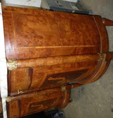 Pair of 1920's French marquetry bedside tables with marble tops