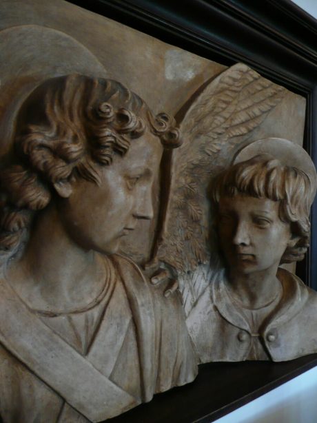 19th century neo-renaissance Terracotta angels in a wooden frame