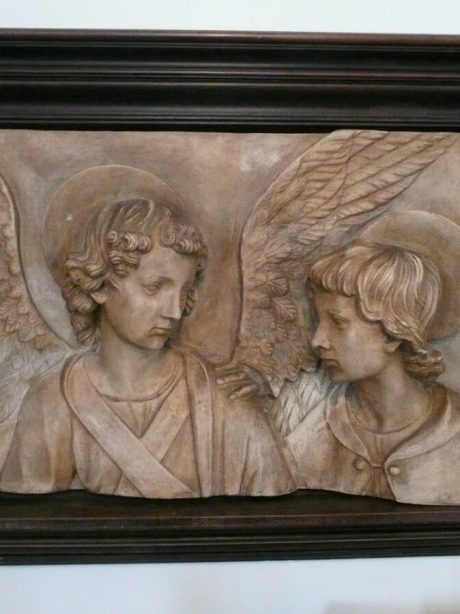 19th century neo-renaissance Terracotta angels in a wooden frame