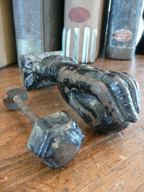 19th century cast iron doorknocker with strike plate