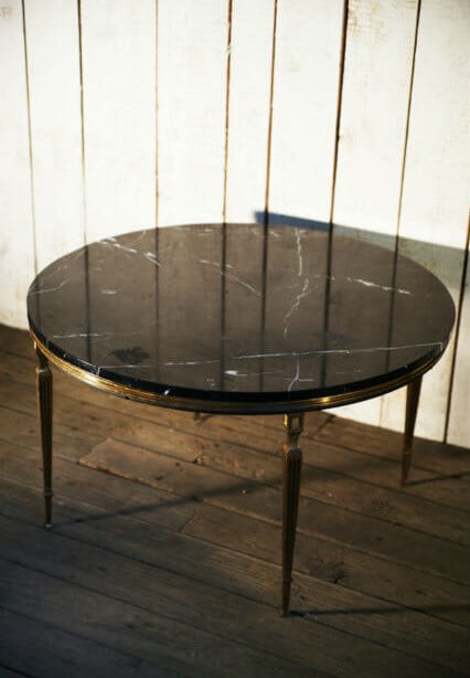 1950's French Black marble and brass coffee table