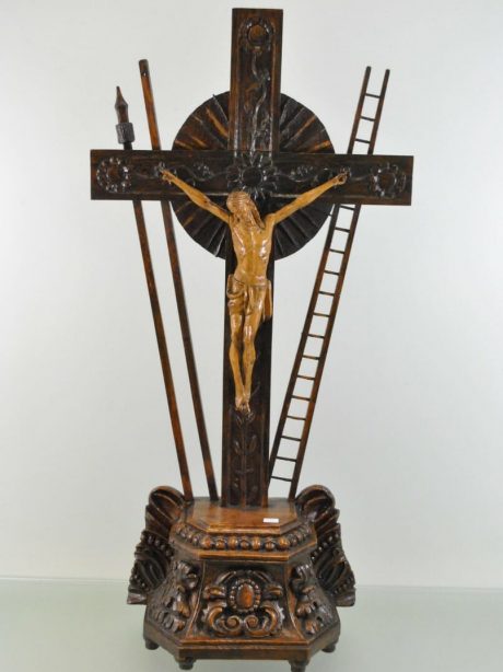 French wooden hand carved crucifix sculpture c.1890