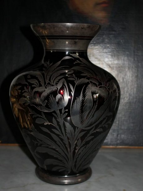 Silver overlaid amethyst glass vase (Boom) c.1900