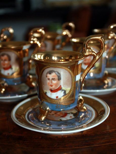 Demitasee cafe set- six cups and saucers with decoration of Napoleon c.1950