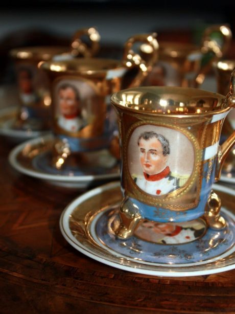 Demitasee cafe set- six cups and saucers with decoration of Napoleon c.1950