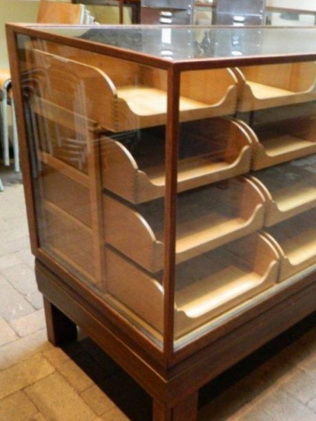 A 1950s Mahogany framed Haberdashery counter.