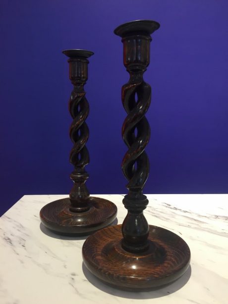 Pair of English barley twist candlesticks