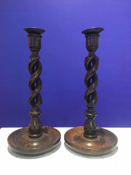 Pair of English barley twist candlesticks