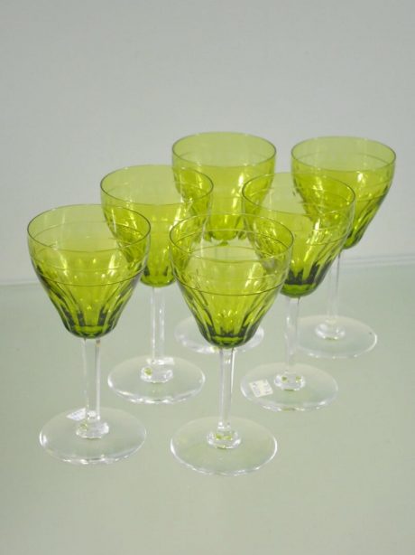 Set of six Val St Lambert coloured wine glasses c.1950