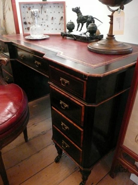 Ebonised mahogany desk with walnut trim and brass inlay  c.1890