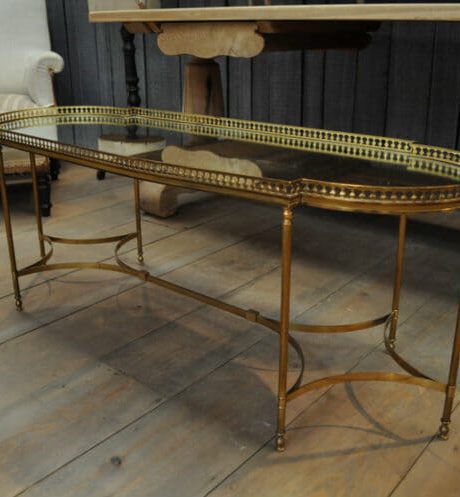 French 1950's brass and mirror coffee table