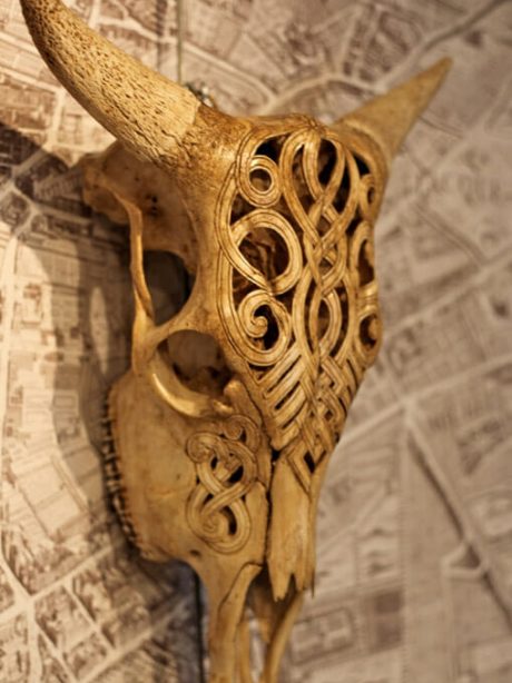 Decorative carved animal skull