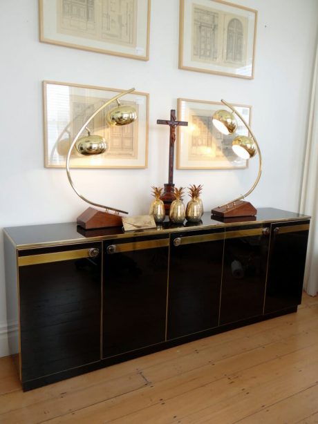 French black glass and brass sideboard c.1970