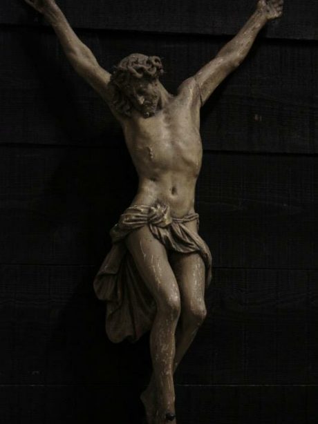 Antique hand carved wood and polychrome sulpture of Christ