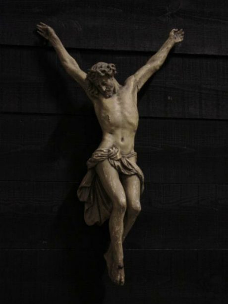 Antique hand carved wood and polychrome sulpture of Christ