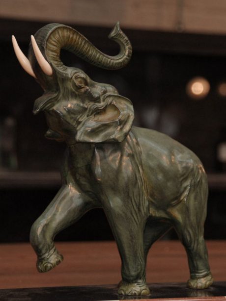 Art deco spelter elephant sculpture on a marble plinth c.1930