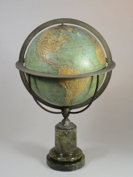 Terrestrial globe by Thury et Belnet on a scagliola base